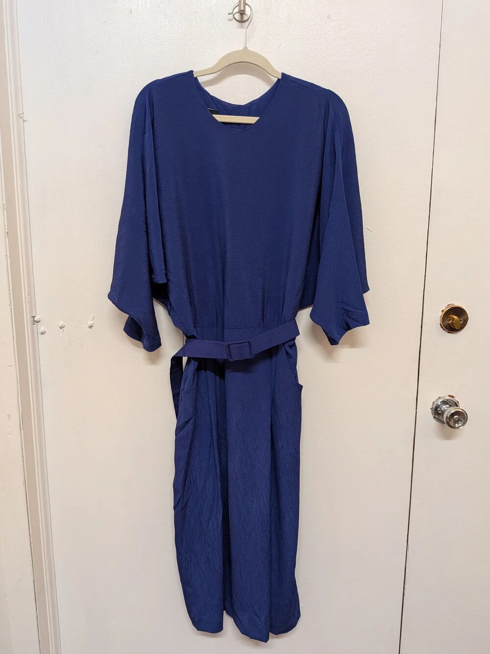 C.J. Collections Belted Dress In Blue, Size 16